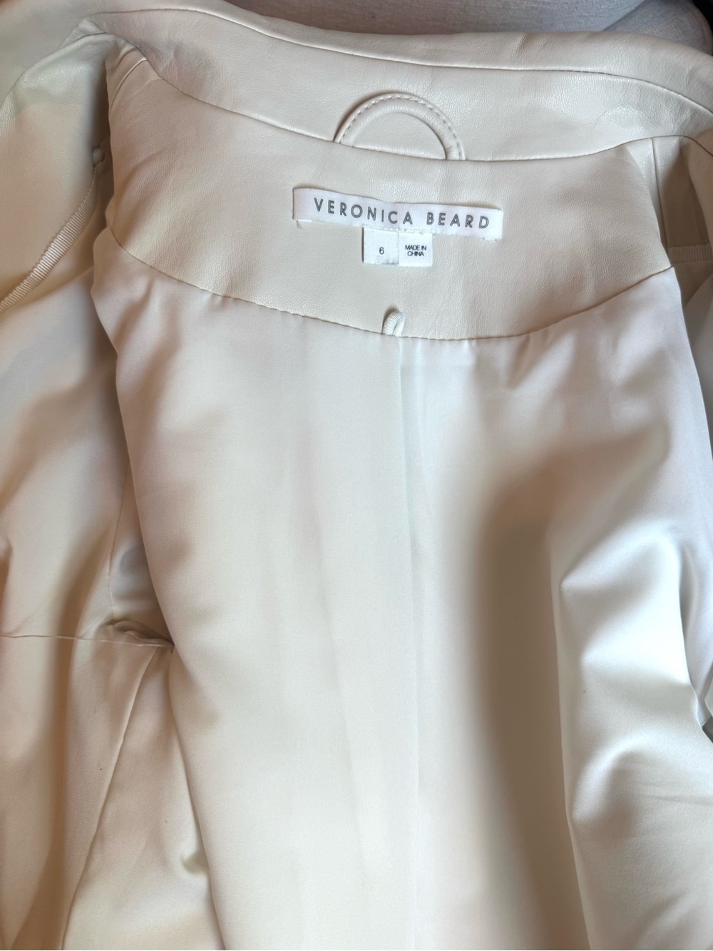 Veronica Beard Cream Double-Breasted Faux Leather Blazer - Picture 7 of 8